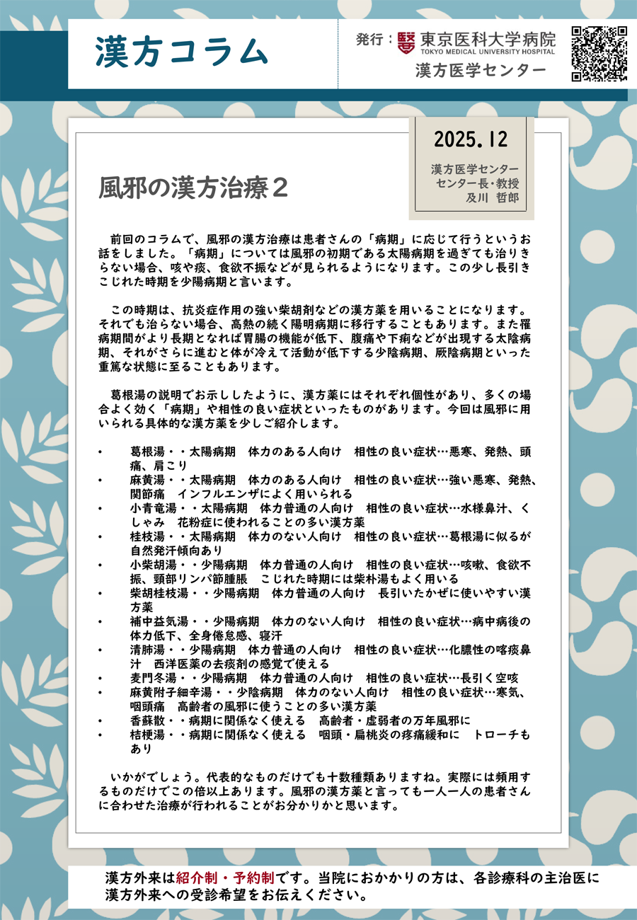 風邪の漢方治療2(2025年12月)