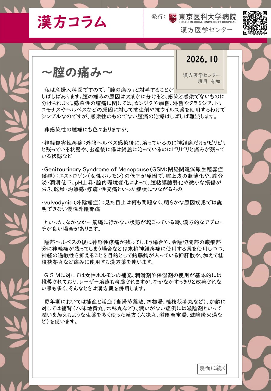 〜膣の痛み〜(2026年10月)